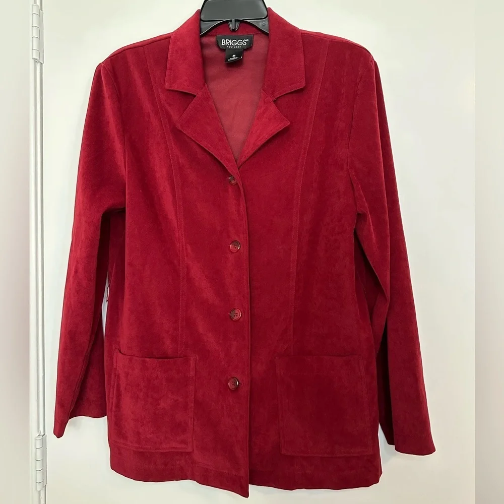 Vintage Briggs Red Faux Suede Shacket Coat Y2K Retro Oversized Blazer Size M - Picture 2 of 10